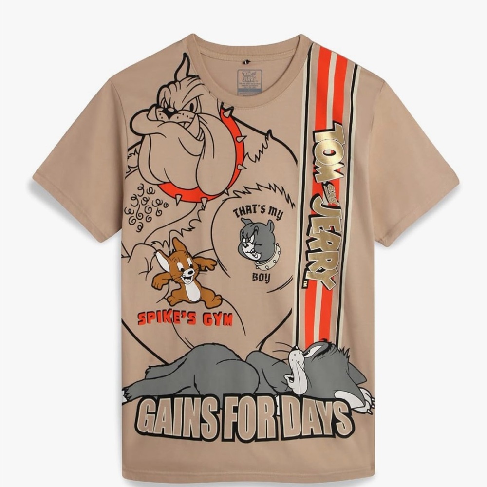 Mens Tom & Jerry Tan Graphic T-Shirt